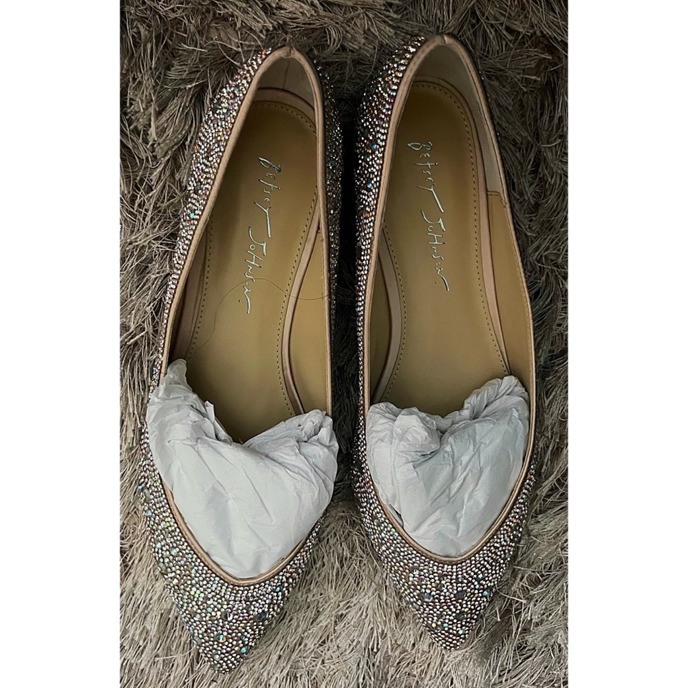 Betsey Johnson Nude Satin Sparkle Flat w/ small heel - Picture 3 of 6